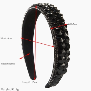 Baroque black rhinestone headband with wide crystal studded design for women party wear
