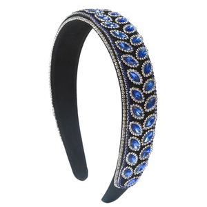Serre-tête baroque de luxe avec cristaux turquoise et motifs de feuilles en strass