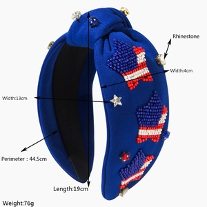 Cerchietto annodato per il Giorno dell'Indipendenza con strass e stelle di perline blu