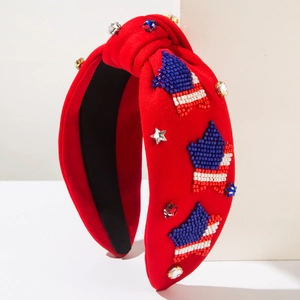 Cerchietto rosso a nodo con stelle di perline e strass colorati per il Giorno Indipendenza