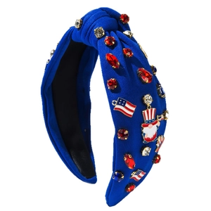 Serre-tête noué bleu marine avec breloques drapeau américain et strass pour le 4 juillet