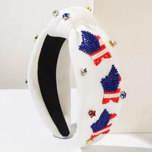 Cerchietto bianco con nodi e stelle di perline per l'Independence Day con strass