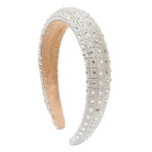 Luxurious wide headband with sparkling white rhinestones and soft velvet lining