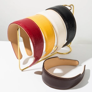 Serre-Tête en Cuir de Style Coréen Simple pour Femmes Bandeau Rembourré à Bord Large avec Surpiqûres Contrastées
