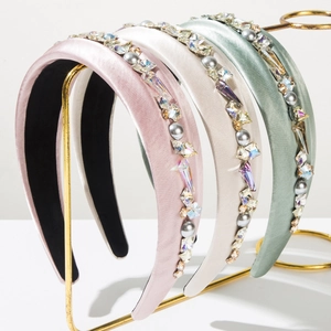 Serre-Tête Rembourré en Satin Luxueux Avec Strass Et Fausses Künstliche Perles Bandeau Baroque Élégant pour Femme Mariage Fête Bijoux