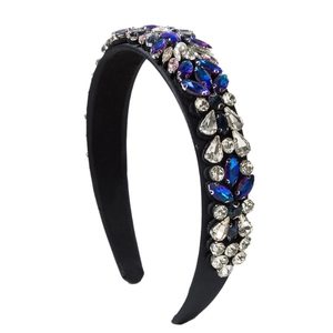 Elegant Baroque headband with blue rhinestones on black fabric for stylish women wear