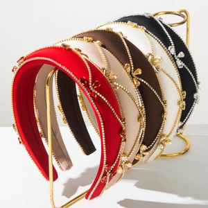 Baroque Padded Rhinestone Headband For Women Luxury Irregular Chain Glass Gem Embellished Fabric Hair Hoop Accessory