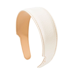 Serre-tête rétro en cuir blanc crème avec coutures brunes et style large texturé