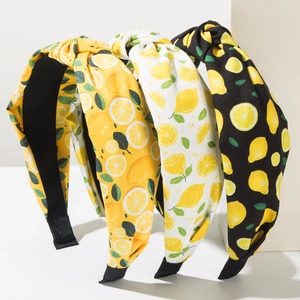 Cerchietto da Donna Stile Coreano Largo con Nodo Tessuto Stampa Limone Fresco Frutta Fascia per Capelli Dolce Accessori per Capelli