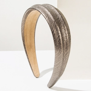 Fashion wide headband with metallic snakeskin texture and faux suede non-slip lining