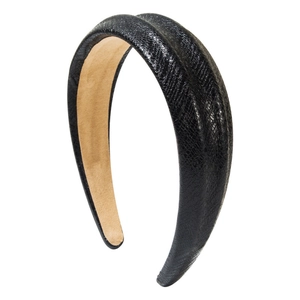 Fashionable black snake-pattern leather headband with thick wide brim for daily wear