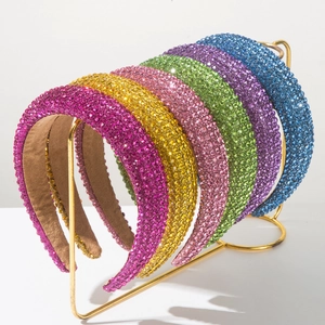 Serre-tête en Éponge Rembourrée avec Strass pour Femmes Élégant Bandeau Alice Épais Hoop à Cheveux Couleur Unie Étincelant Accessoires de Mode pour Fêtes