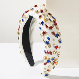 Serre-tête blanc noué avec strass et étoiles aux couleurs du drapeau américain pour la fête