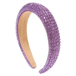 Serre-tête rembourré avec strass violets, cristaux brillants et doublure en velours