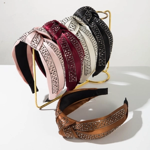 Vintage Baroque Satin Knotted Headband For Women Wide Brim Rhinestone Lined Hair Band Fashion Hair Accessories Headwear