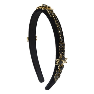 Baroque velvet headband with gold insect motifs and sparkling black rhinestones