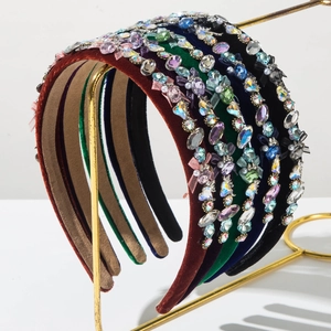 French Vintage Velvet Headband For Women Luxury Glass Rhinestone Faux Artificial Pearl Bow Hair Band Fashion Hair Accessories