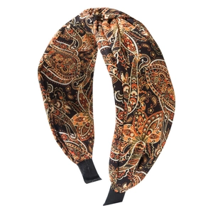 Vintage bohemian paisley wide knotted headband with orange floral print for women