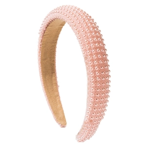 French vintage thick bubble headband with multiple layers of soft pink pearls on velvet