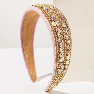 Serre-tête baroque en velours rose avec strass et cristaux de luxe pour mariages