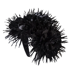 Serre-tête floral noir élégant avec strass et plumes pour photos de fête