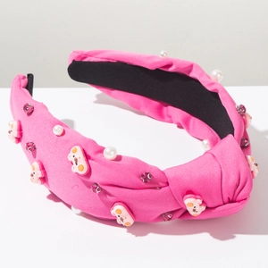 Cerchietto rosa con nodo, orsetti carini, perle e strass lucenti da donna ed eleganti