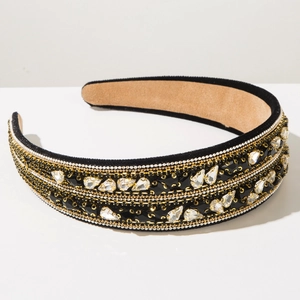 Détails de serre-tête baroque en velours avec strass brillants et chaîne dorée