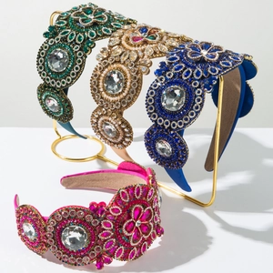 Cerchietto Imbottito in Vetro Strass Barocco di Lusso Vintage Largo in Velluto Fascia per Capelli Festa Banchetto Gioielli Donna