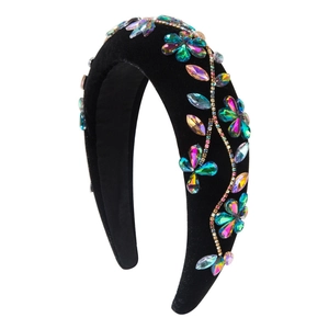 Serre-tête en velours baroque avec strass colorés pour un effet de coiffure haute