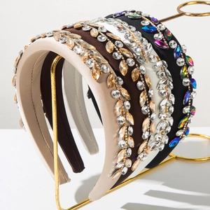 Detailed macro of Baroque sponge headbands with luxury crystal rhinestones in four colors