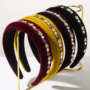 Baroque Velvet Padded Headband For Women Luxury Rhinestone Flower Wide Hairband Vintage Hair Accessories Party Wedding Gift