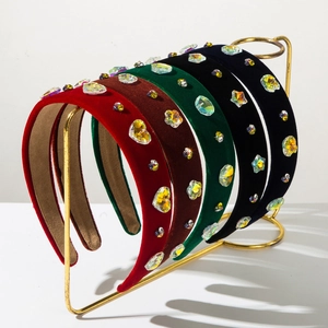 Baroque Padded Velvet Rhinestone Headband Heart Star Pattern Wide Side Hair Band Retro Hair Accessories For Women Party
