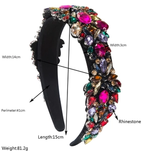 Detailed size specifications of the handmade rhinestone headband with dimensions 14x15cm