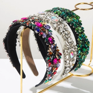 Baroque Padded Wide Headband For Women Luxury Rhinestone Inlaid Fabric Hair Band Vintage Party Wedding Hair Accessories