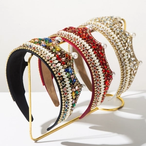 Serre-tête Couronne Baroque de Luxe Avec Strass et Künstliche Perles d'Imitation Bandeau Rembourré Vintage pour Mariage Fête Femme Bijoux