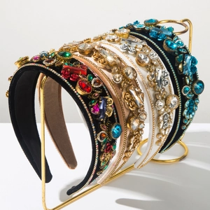 Barock Polstert Breit Haarreif Damen Vintage Stoff Strass Künstliche Perle Blume Luxus Schwer Verziert Haarschmuck