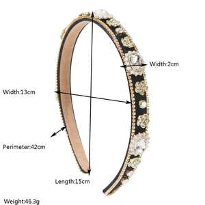 Baroque padded headband with sparkling crystals and pearls for gala events