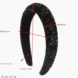 Sparkly wide black sequin headband for women with a comfortable velvet inner lining