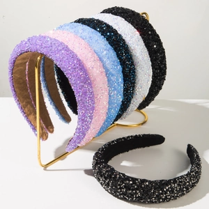 Baroque Padded Rhinestone Headband For Women Vintage Shiny Crystal Wide Brim Hairband Elegant Party Wedding Hair Accessories