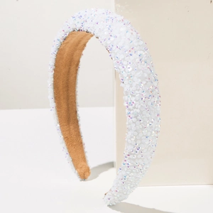 Thick iridescent sequin padded headband with anti-slip suede lining for women