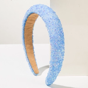 Sparkling sky blue padded headband fully encrusted with rhinestones for women