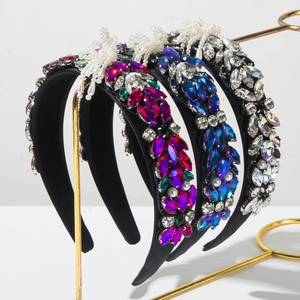 Baroque Padded Headband For Women Vintage Luxurious Rhinestone Faux Artificial Pearl Wide Hair Band Banquet Party Wedding Hair Accessories