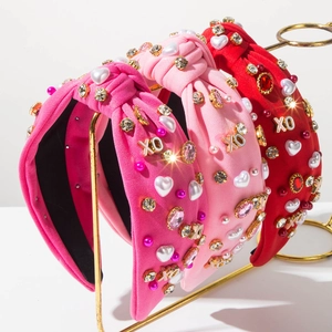 Dames Geknoopte Haarband XO Letters Hart Decoratie Strass Kunstparel Mode Haarband Valentijnsdag Feestelijke Party Haaraccessoires