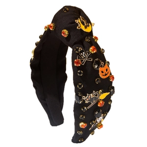 Serre-tête Halloween à nœud avec citrouilles en strass, chauves-souris et squelettes