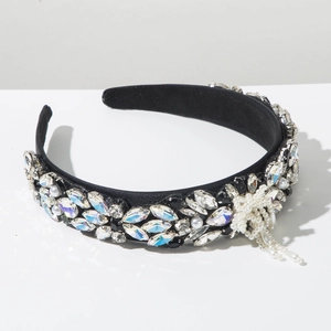 Baroque padded headband with rhinestones and pearls detail for elegant party wear