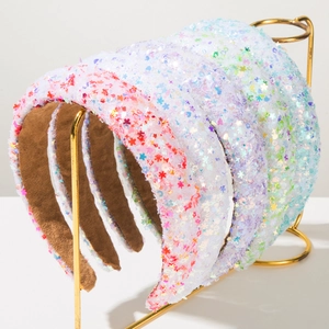 Padded Sequin Headband For Women Sparkly Star Heart Pattern Wide Hair Band Thick Sponge Vintage Fashion Hair Accessories