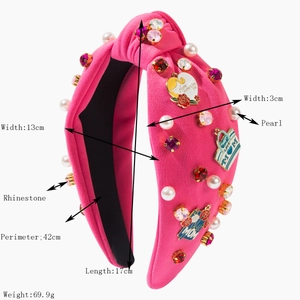 Hot pink knotted headband with MOM letters, rhinestones, and pearls for Mother's Day