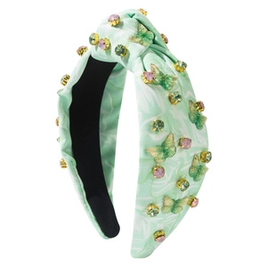 Minzgrüner Batik-Haarreif mit bunten Kristallen und Pailletten-Schmetterlings-Applikationen