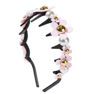 Serre-tête élégant de style coréen avec fleurs roses, perles et dents antidérapantes