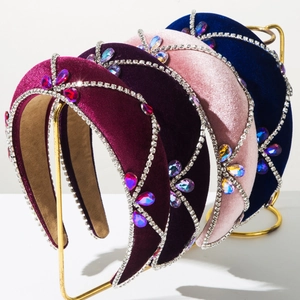 Baroque Vintage Velvet Padded Headband For Women Luxury Rhinestone Chain Inlaid Floral Design Fashion Hair Accessories Party Head Hoop